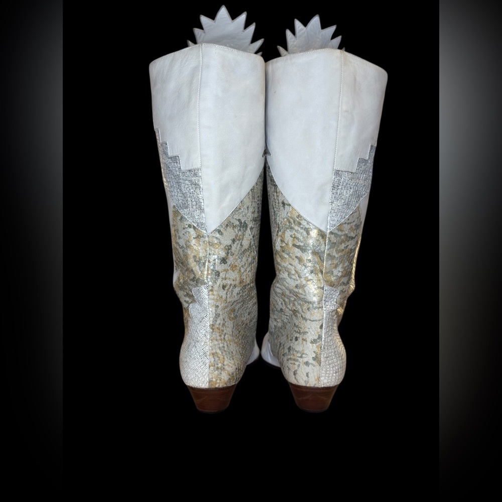 🌟 RARE Vintage Neiman Marcus White Western Tall Leather Boots Metallic sz 37.5 🌟 - Picture 7 of 13